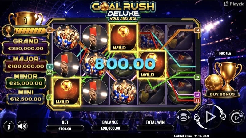 Goal Rush Deluxe - grunnspill, vinnerlinjeutfall