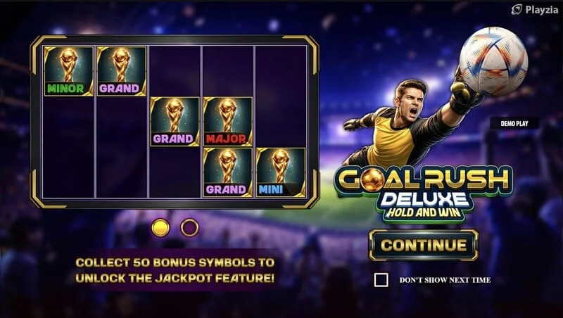 Goal Rush Deluxe - hovedmeny med hjul og stadions tribuner